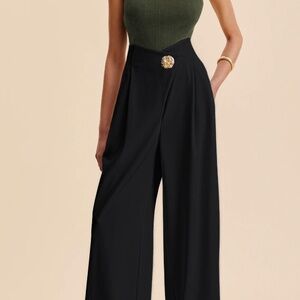 Commense Gold Button High Waist Dress Pants